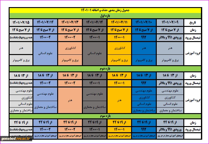 برنامه حذف و اضافه نیمسال مهر 1401 2
